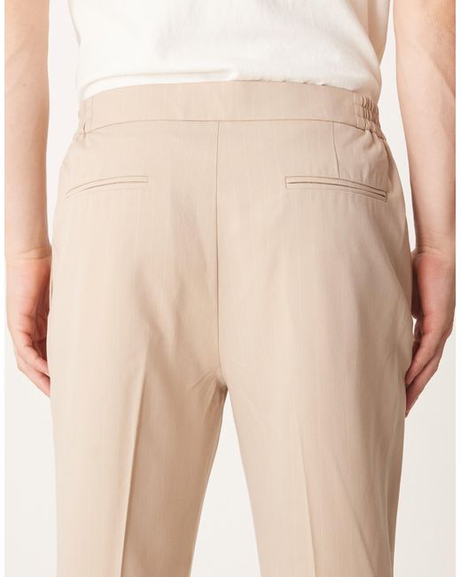 ASOS Natural Tapered Dress Pants With Elastic Waist for men