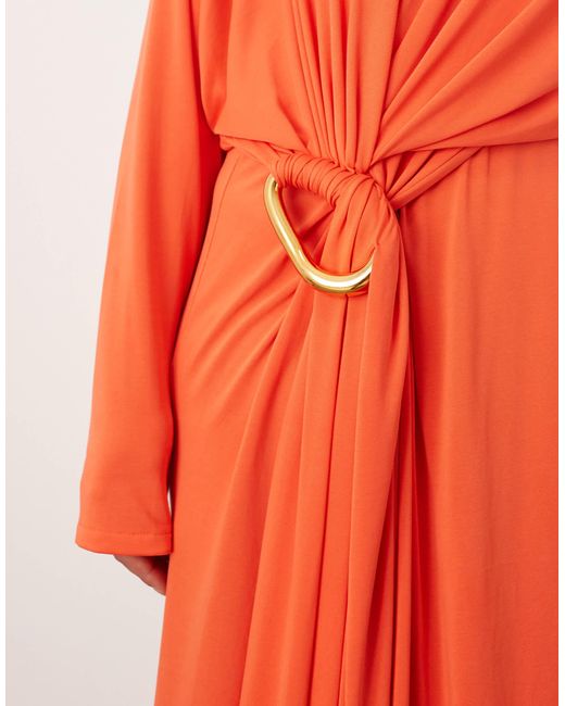 ARRANGE Orange Curve Soft Pleat Maxi Dress With Hardware Detail