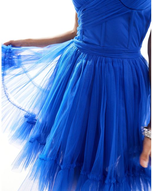 LACE & BEADS Blue Corset Tulle Overlay Mini Dress