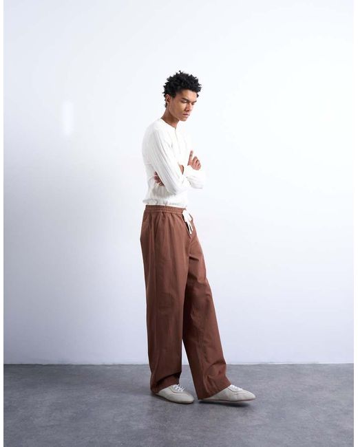 Topman Brown baggy Ripstop Trouser for men