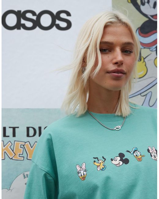 ASOS Blue Disney Unisex Oversized T-shirt With Mickey Mouse & Friends Prints