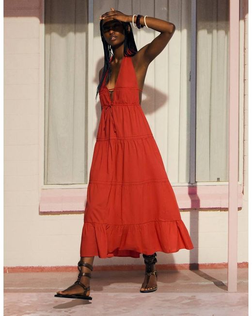 bershka-halterneck-tiered-maxi-dress-lyst-uk