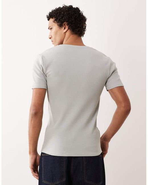 ASOS Gray Muscle Fit T-shirt With Notch Neck for men