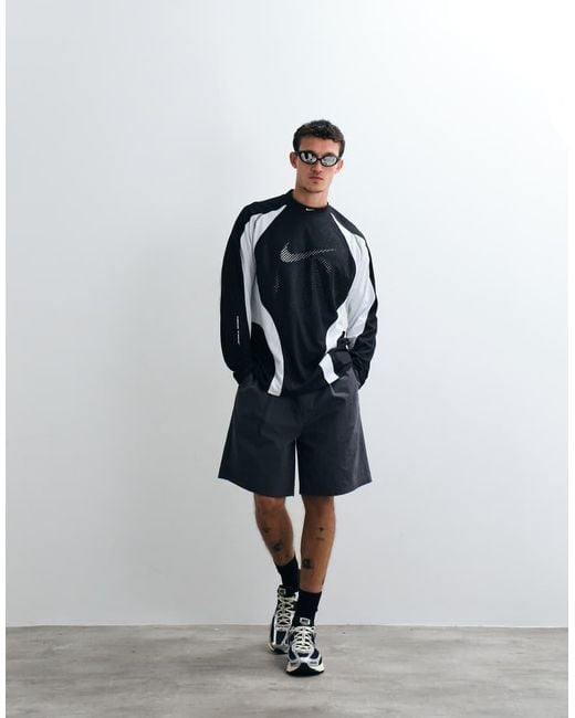 Nike Blue Tech Perforated Central Swoosh Logo Long Sleeve Top for men