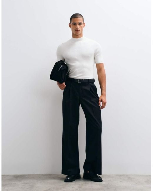 ASOS Natural Essential Muscle-Fit Fine-Rib Knit Turtle-Neck for men
