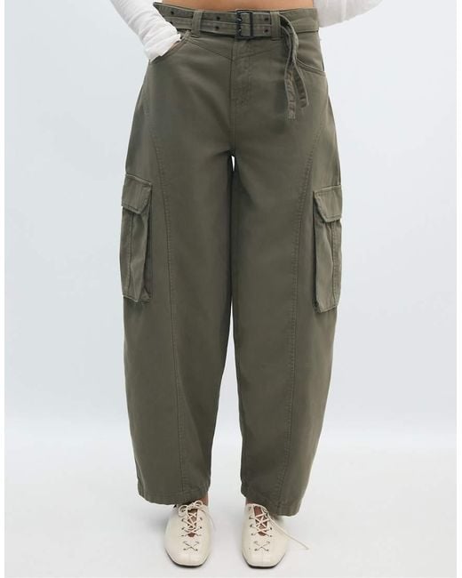 Stradivarius White Barrel Cargo Trousers