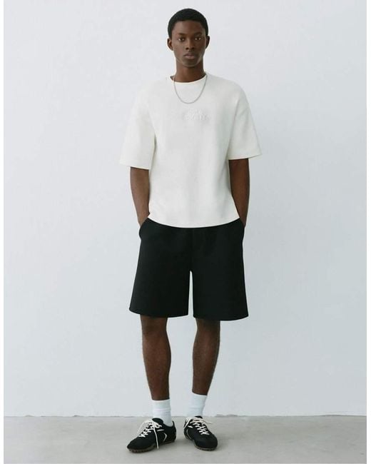 Pull&Bear White Heavyweight T-shirt With Raised Logo for men
