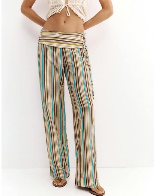Pull&Bear Natural Striped Tie-Waist Trousers