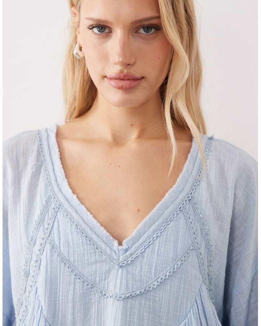 ASOS Blue V Neck Laundered Smock Mini Dress
