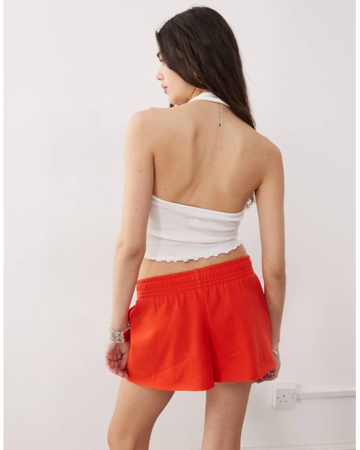 Reclaimed Vintage Red Ribbed Ruched Halter Neck Top