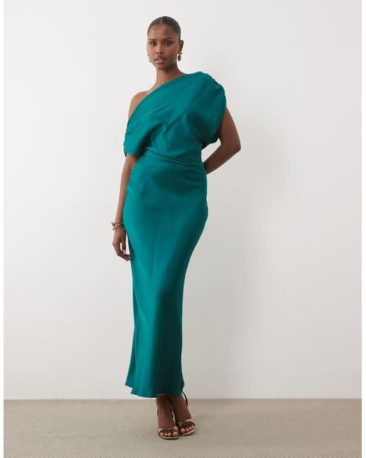 ASOS Green One Shoulder Asymmetric Satin Maxi Dress