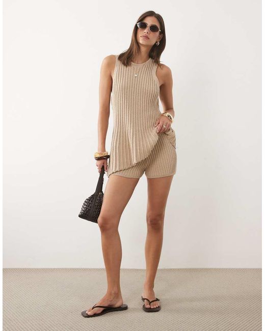 ASOS Natural Knitted Pleated Short Co-Ord