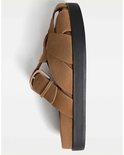 Sandales ajourées en cuir - beige Stradivarius en coloris Brown