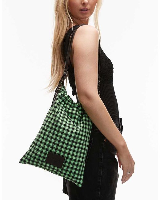 Borsa Da Spalla Da Mare A Quadretti Con Logo di Bimba Y Lola in Green