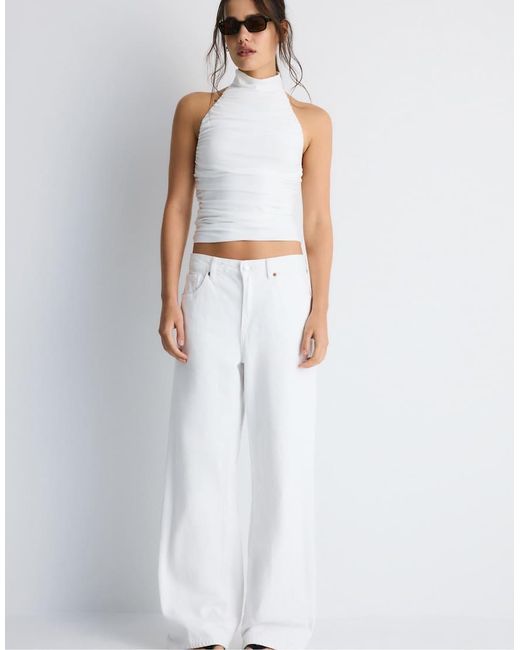 Stradivarius White Ruched Halter Top