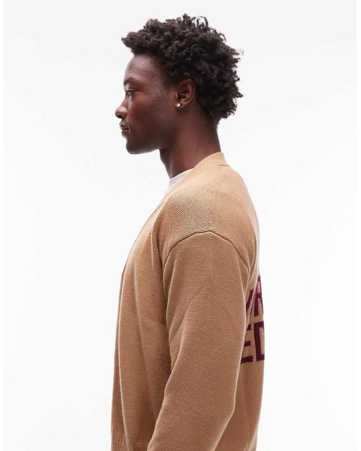 CAT WWR White Merino Wool Blend Loose Fit Knit Cardigan With Back Logo for men