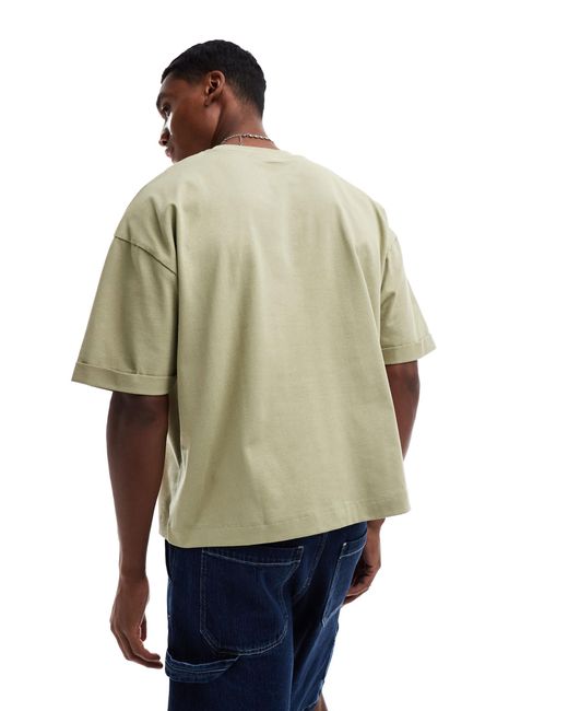 T-shirt oversize coupe carrée en tissu épais - kaki ASOS pour homme en coloris Green