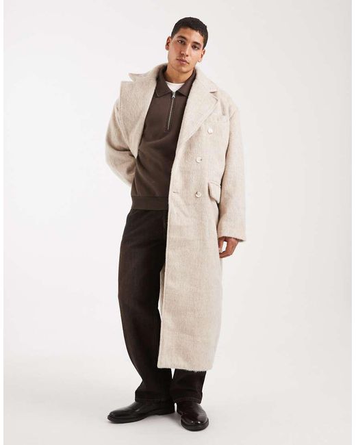 ASOS Natural Brushed Wool Look Oversized Longline Coat for men