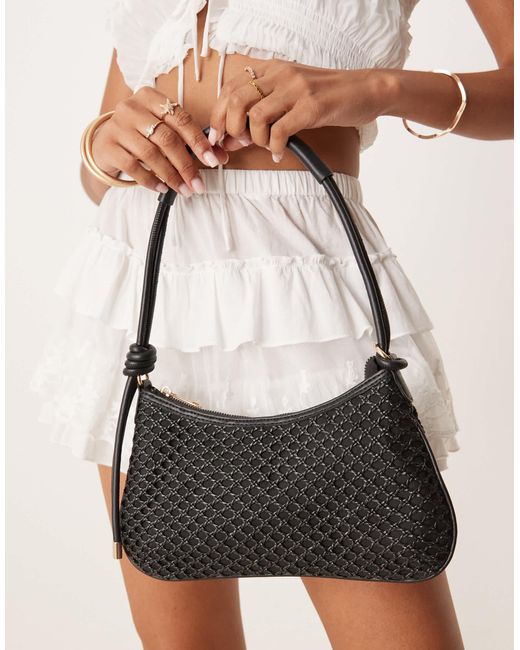 ASOS Black Hand Open Weave Shoulder Bag With Skinny Straps