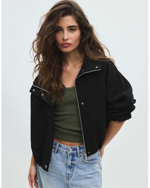 Stradivarius Black Soft-touch Bomber Jacket