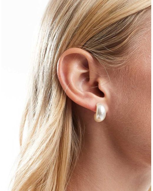 Pieces Brown Faux Pearl Puffy Hoop Earrings