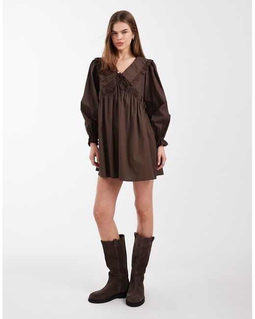 Daisy Street Blue Volume Sleeve Smock Mini Dress With Oversized Collar