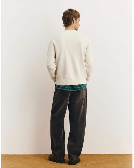 Pull&Bear Natural Structured Round Neck Sweater for men