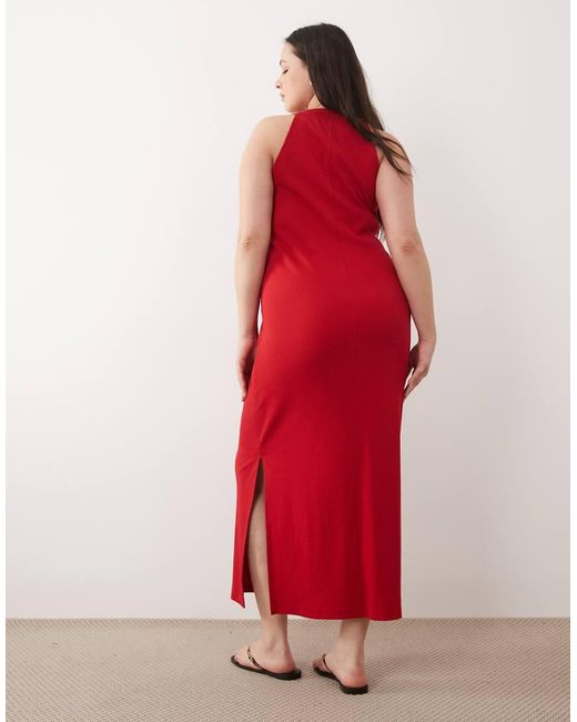 ASOS Red Asos Design Curve Scoop Front Racer Seam Detail Midi Dress