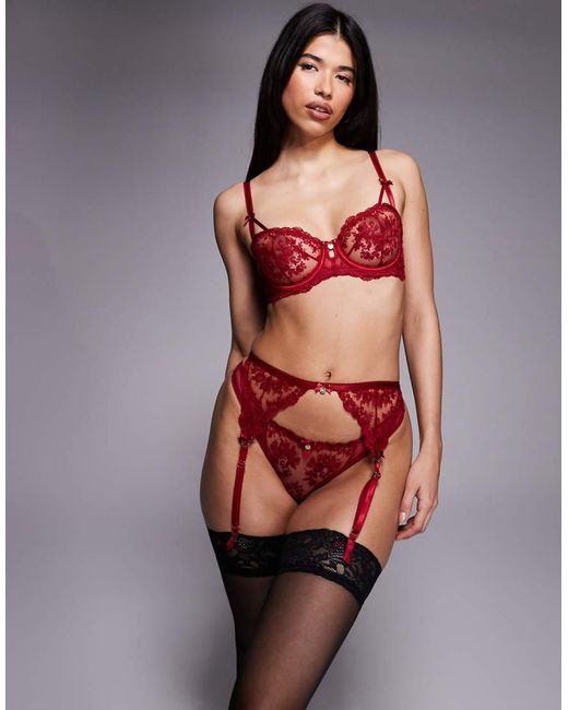 Boux Avenue Red Anastasia Lace Garter Belt