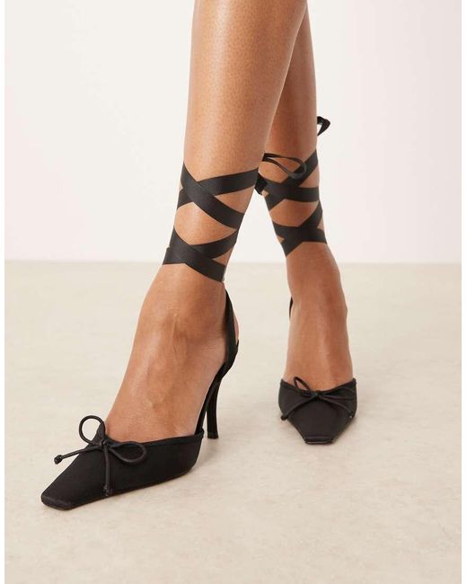 ASOS Black Peony Tie Leg Detail High Heel Shoes