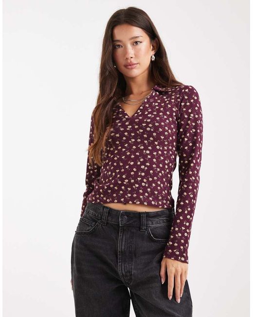 Miss Selfridge Red Long Sleeve Polo Top