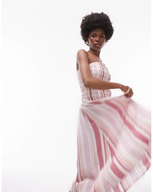 TOPSHOP Pink – trägerloses, gesmoktes midikleid