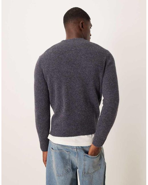 Mango Blue Wool Mix Knit Crew Neck Sweater for men
