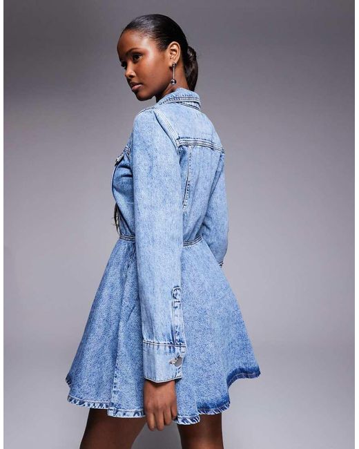 River Island Blue Long Sleeved Denim Mini Dress