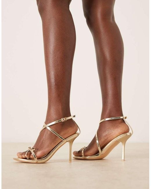 Glamorous Brown Barely There Heeled Sandals With Bow
