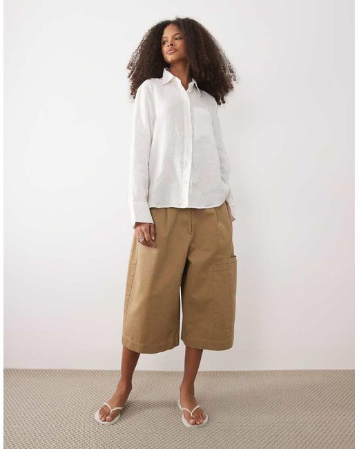 Mango White 100% Linen Classic Shirt