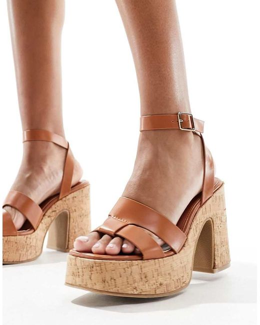 South Beach Brown Heeled Cork Sole Sandals