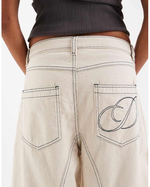 Daisy Street Natural Mid Rise Barrel Leg Embroidered Jean