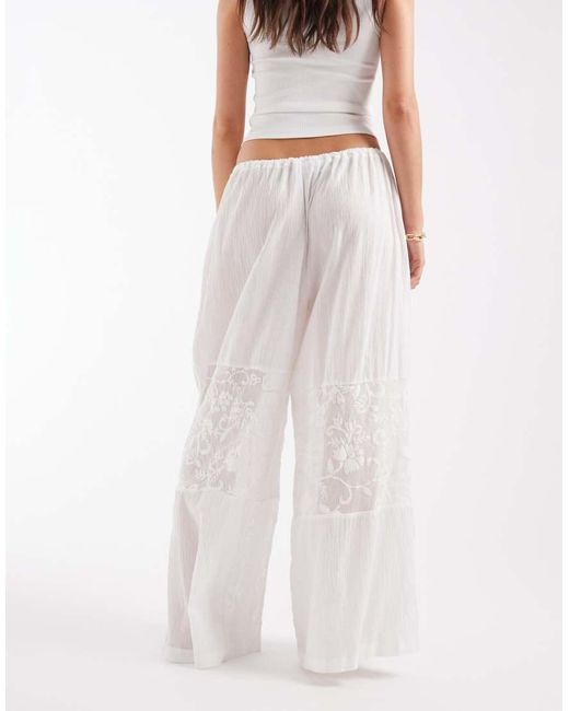 Muse Assembly Blue Celeste Lace Panel Wide Leg Trousers