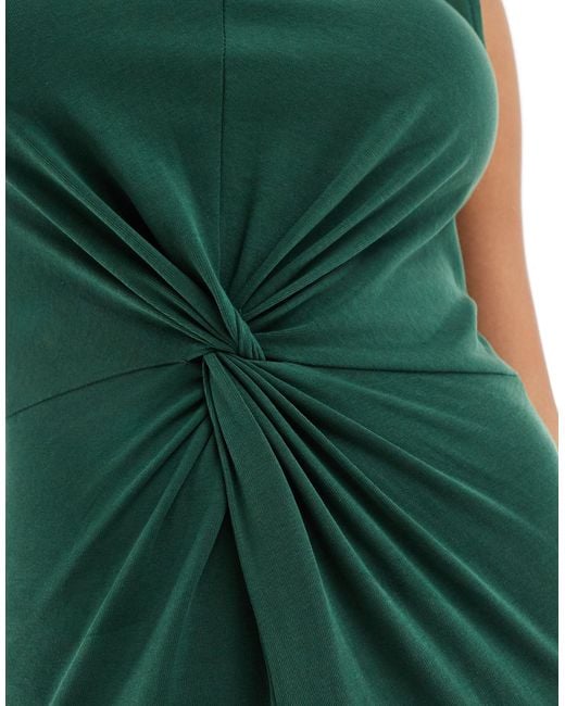Mango Green Cinched Waist Sleeveless Dress