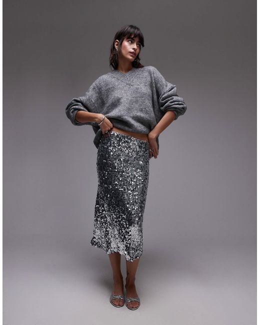 Jupe mi-longue à sequins variés Mango en coloris Gray