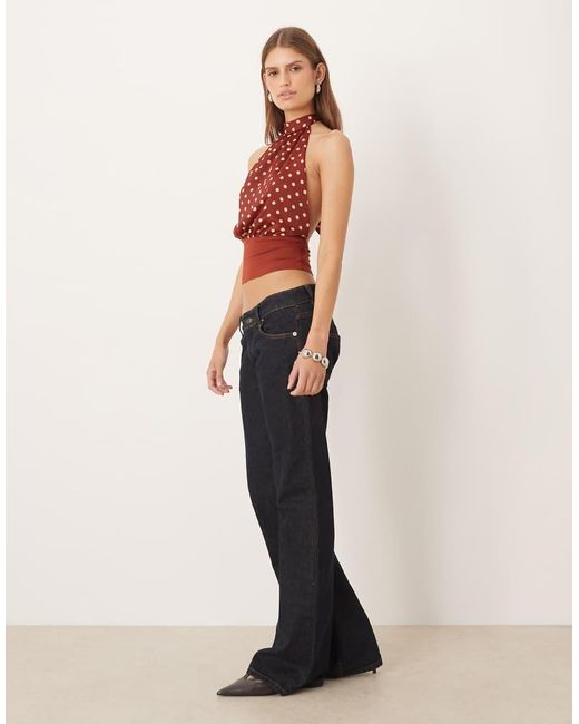 Motel Red Rania Tie Neck Polka Dot Top