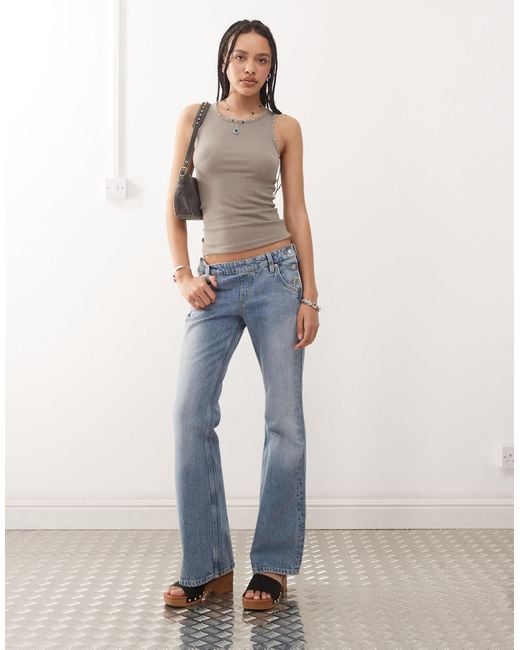 Weekday Blue Low Waist Flare Jeans With Side Button Western Detail