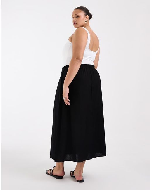 Vero Moda Black Linen Touch Midi Skirt