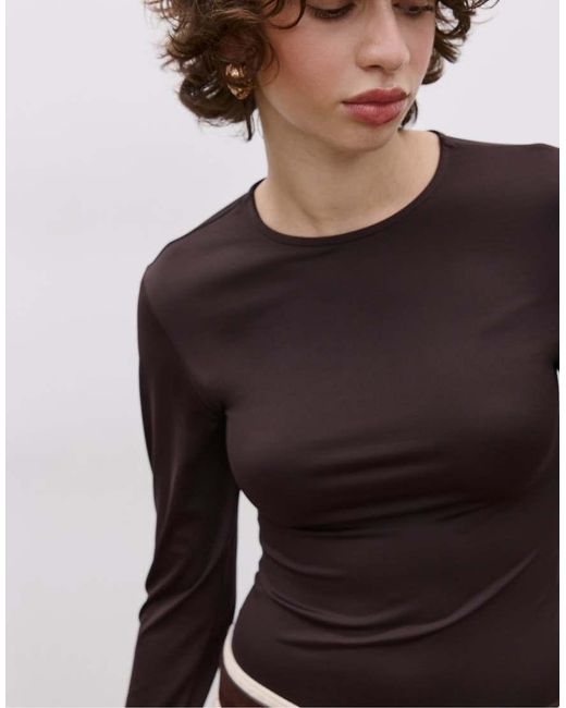 Stradivarius Brown Long Sleeve Polyamide Bodysuit