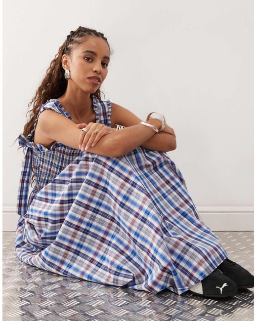 Collusion Blue Check Maxi Dress