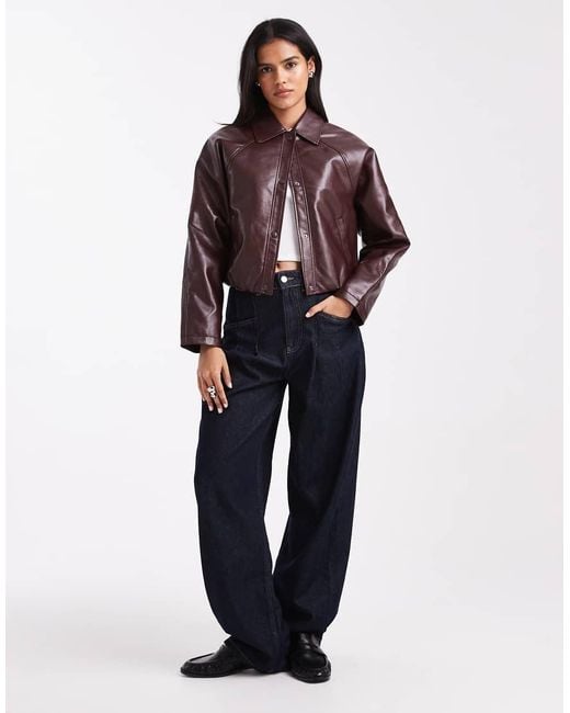 New Look Purple Bubble Hem Faux Leather Jacket