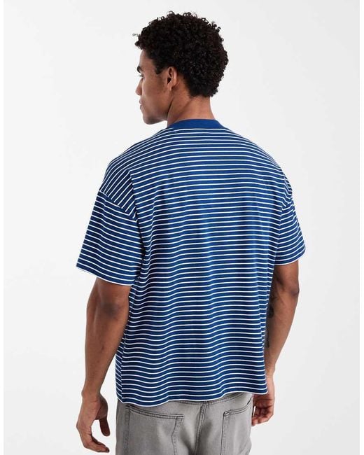New Look Blue Stripe Boxy T-shirt for men