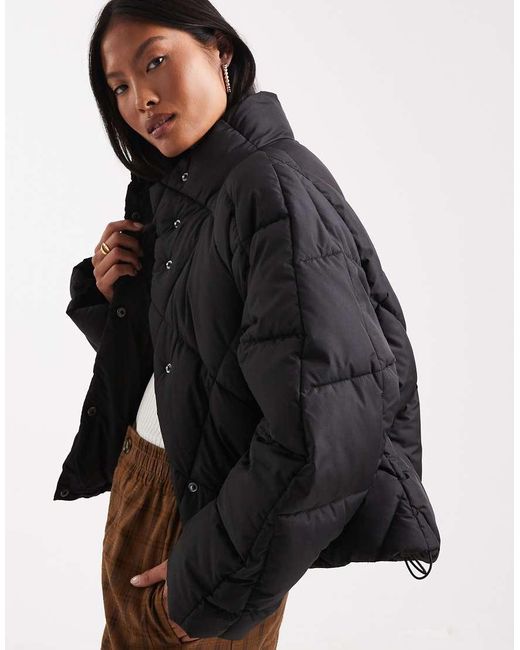 Miss Selfridge Black Oversized Quilted Funnel Neck Crop Puffer Jacket