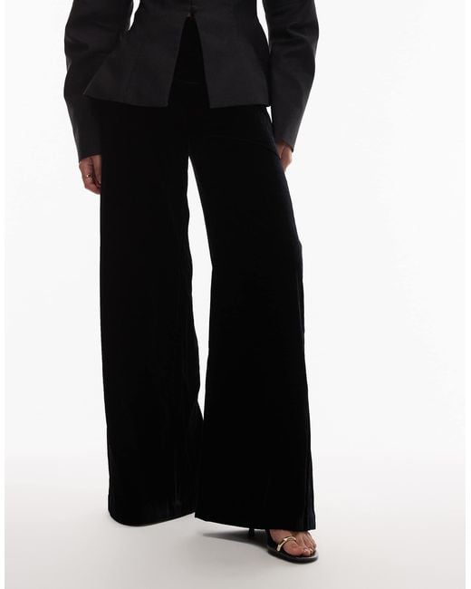& Other Stories Black Velvet Wide Leg Trousers